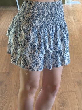 Ruffle Mini Skirt in White & Blue
